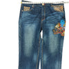 Hip Hop Big Train Embroidered Denim Jeans - 42W 31L - Blue Cotton