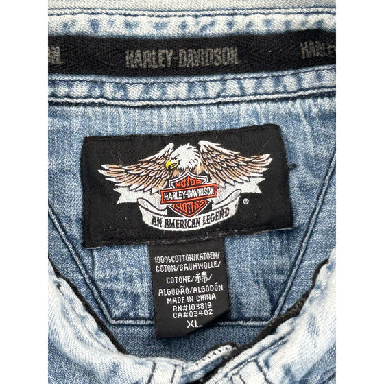 Harley Davidson Denim Shirt - XL - Blue Cotton