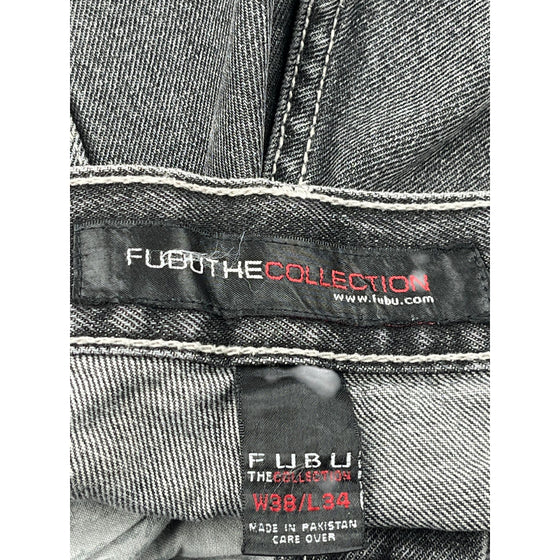 Hip Hop FUBU The Collection Cargo Jeans - 36W 31L - Black Cotton