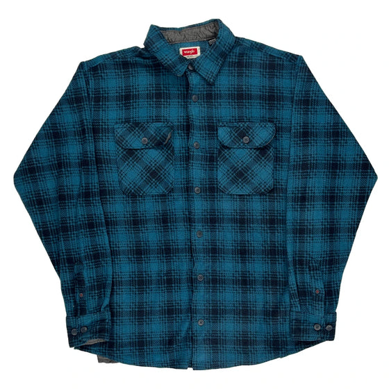 Wrangler Checked Flannel Shirt - Large Blue Polyester