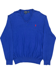  Polo Ralph Lauren V-Neck Jumper - X-Large - Blue Cotton