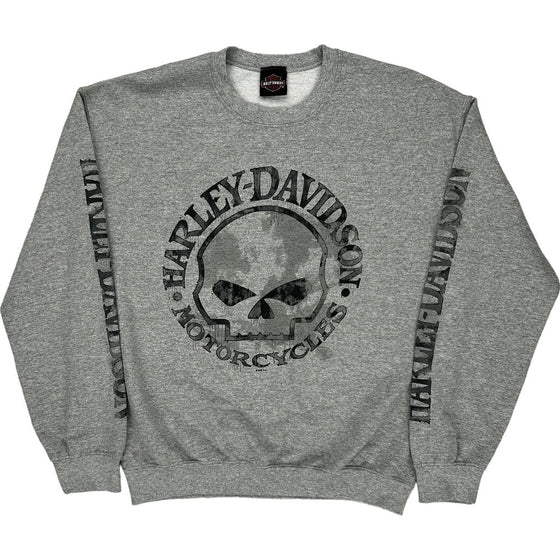 Harley Davidson Skull Sweatshirt - Small - Grey Cotton