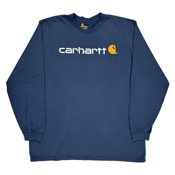 Carhartt Spellout Long Sleeve T-Shirt - 2XL Navy Cotton