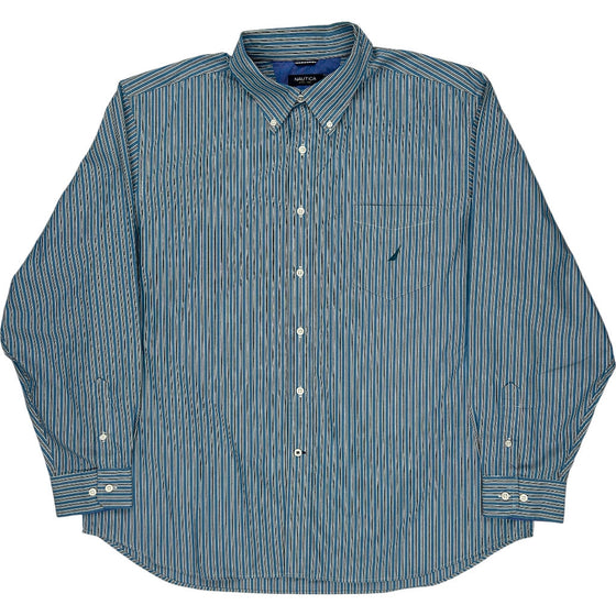 Nautica Classic Fit Striped Shirt - 2XL - Blue Cotton