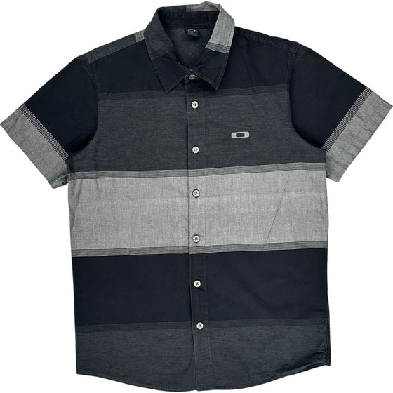 Oakley Striped Button-Up Short Sleeve Shirt - Small - Black Cotton