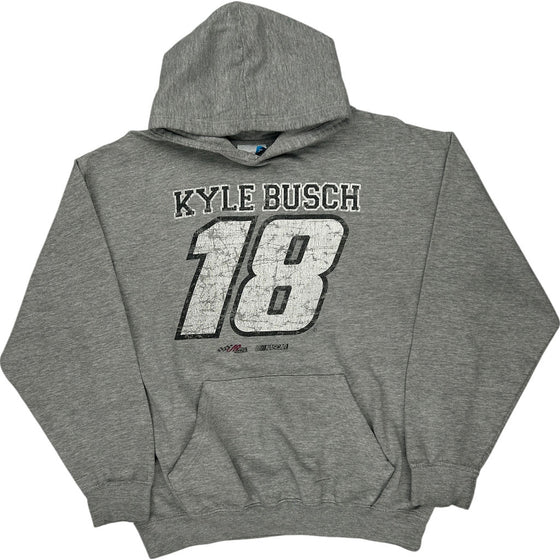 NASCAR Kyle Busch 18 Graphic Hoodie - Large - Grey Cotton Blend