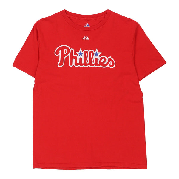 Majestic Phillies Baseball Jersey Shirt V Neck. Short Sleeve. Size