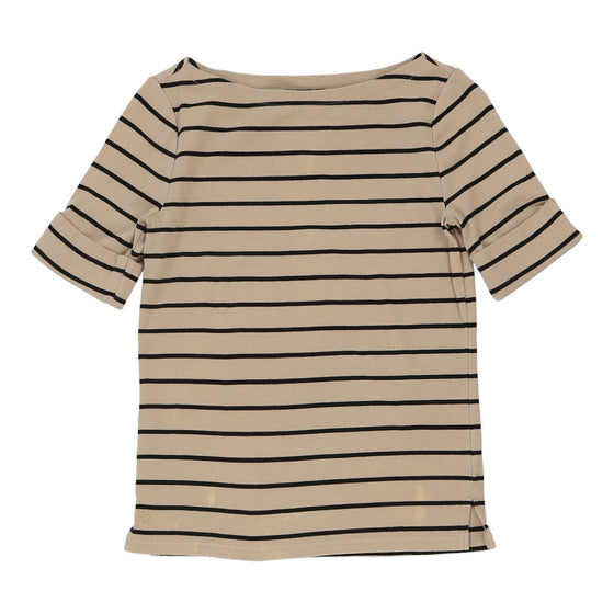 Lauren Ralph Lauren Striped T-Shirt - Small Beige Cotton