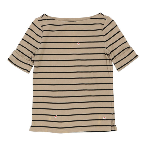 Lauren Ralph Lauren Striped T-Shirt - Small Beige Cotton