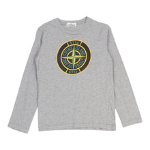  Age 12 Stone Island Spellout Long Sleeve T-Shirt - Medium Grey Cotton