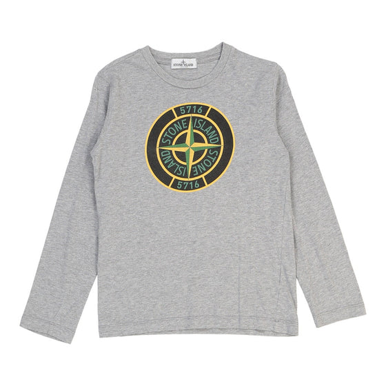 Age 12 Stone Island Spellout Long Sleeve T-Shirt - Medium Grey Cotton