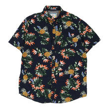  Vintage navy Denim & Flower Hawaiian Shirt - mens large