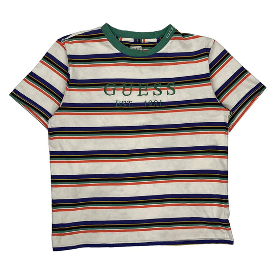 Striped Guess Graphic T-Shirt - Large Multicoloured Cotton