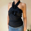 Vintage black Unbranded Halterneck Top - womens small