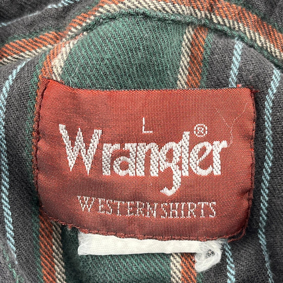 Western Style Wrangler Striped Shirt - Large Green Cotton