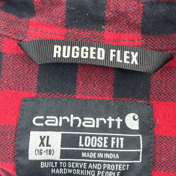 Loose Fit Rugged Flex Carhartt Checked Flannel Shirt - XL Red Cotton