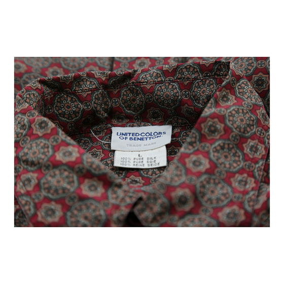 Benetton Patterned Shirt - Large Red Silk