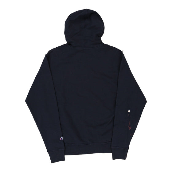 Champion Spellout Hoodie - Medium Navy Cotton Blend - Thrifted.com