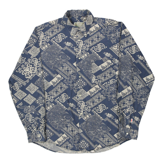 Vintage blue Knitter Patterned Shirt - mens x-large