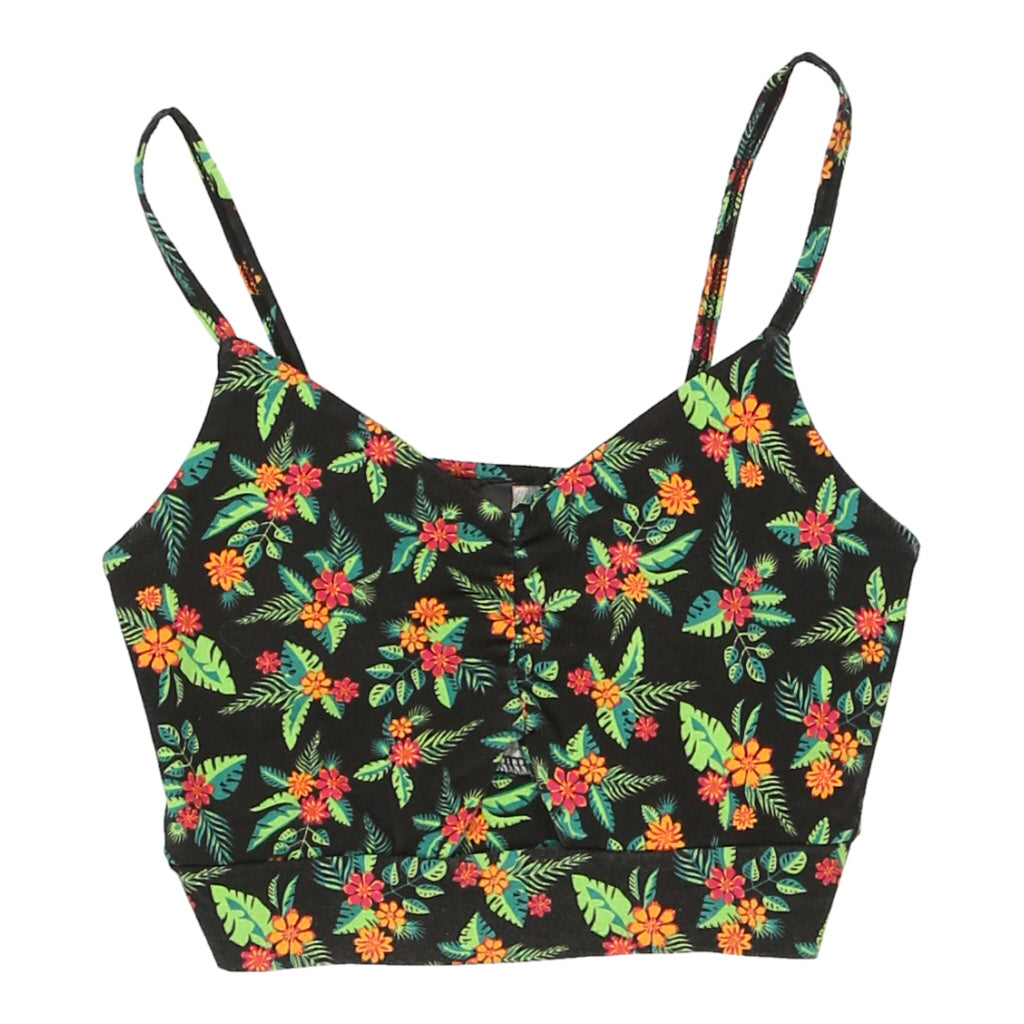 Primark Floral Crop Top - XS Black Cotton