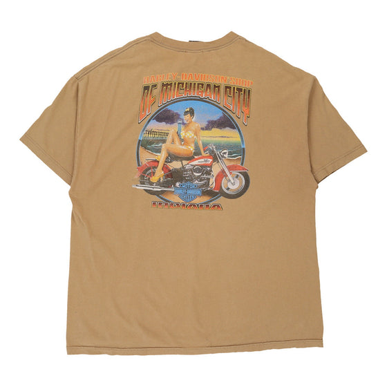 Vintage beige Michigan City Harley Davidson T-Shirt - mens x-large