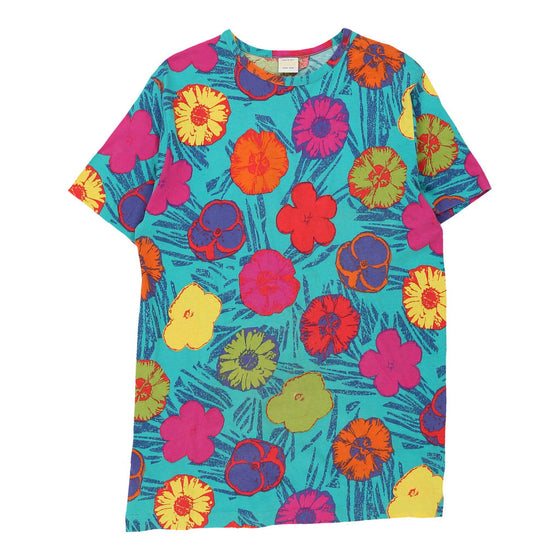 Benetton Floral T-Shirt - Medium Blue Cotton