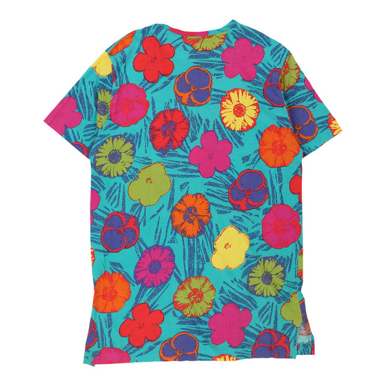 Benetton Floral T-Shirt - Medium Blue Cotton