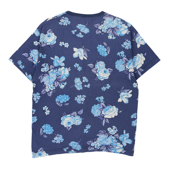 Benetton Floral T-Shirt - Small Blue Cotton