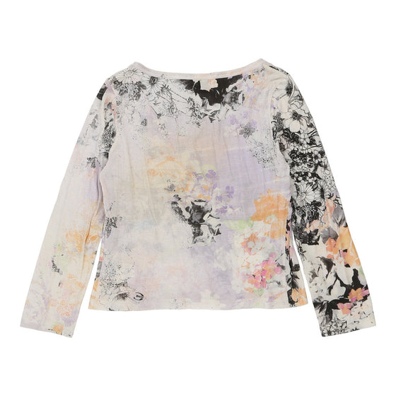 Just Cavalli Floral Long Sleeve Top - Medium White Cotton