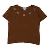 Les Copains Embroidered Top - Medium Brown Cotton