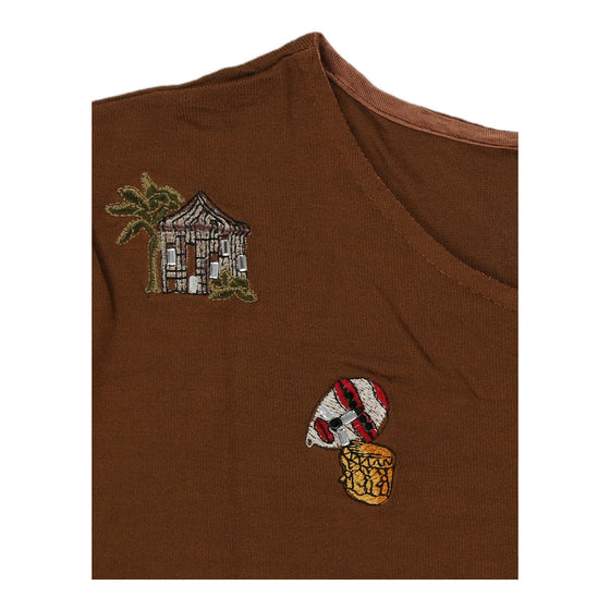 Les Copains Embroidered Top - Medium Brown Cotton