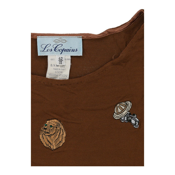 Les Copains Embroidered Top - Medium Brown Cotton