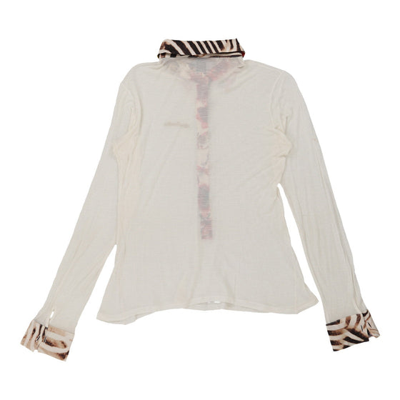 Cavalli Class Long Sleeve Polo Shirt - Small White Cotton