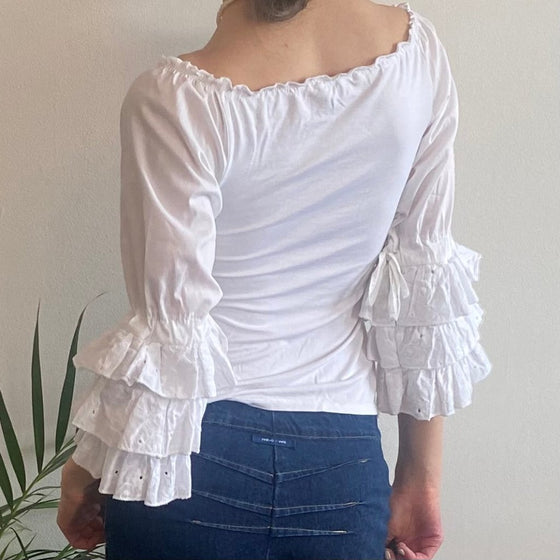 Vintage white Tensione In Bardot Top - womens small