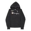 Reverse Weave Champion Spellout Hoodie - Medium Black Cotton Blend