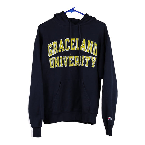 Graceland University Champion College Hoodie - Medium Navy Cotton Blend - Thrifted.com