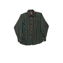  Western Style Wrangler Striped Shirt - Large Green Cotton