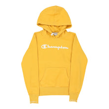  Champion Spellout Hoodie - Medium Yellow Cotton - Thrifted.com