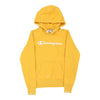 Champion Spellout Hoodie - Medium Yellow Cotton - Thrifted.com