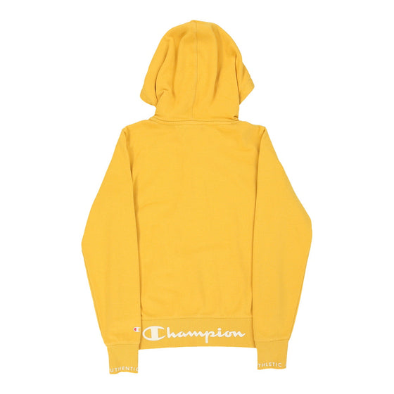 Champion Spellout Hoodie - Medium Yellow Cotton - Thrifted.com