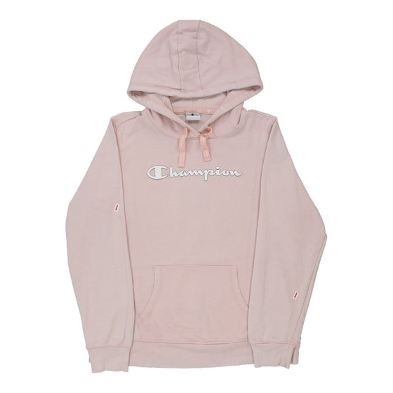 Champion Spellout Hoodie - 2XL Pink Cotton Blend - Thrifted.com