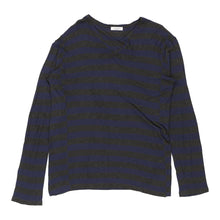  Valentino Striped Long Sleeve Top - Large Navy Viscose