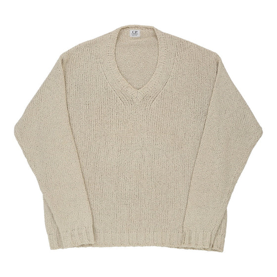 C.P. Company V-neck Jumper - 2XL Cream Cotton Blend