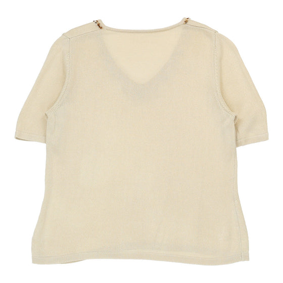 Unbranded V-neck Top - Large Cream Cotton Blend - Thrifted.com