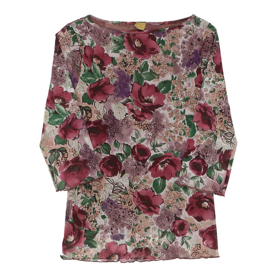 Bionda Fragola Floral Mesh Top - Medium Pink Polyester - Thrifted.com