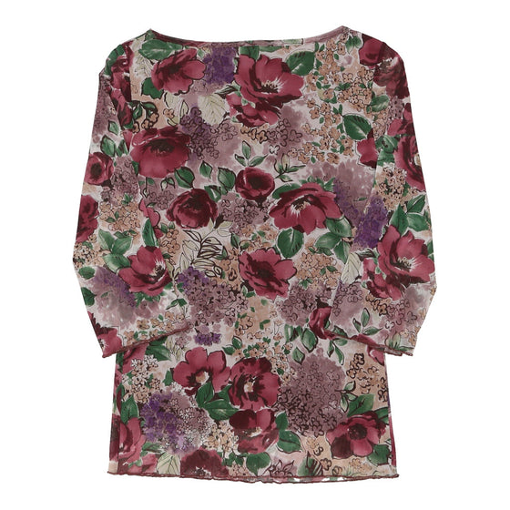 Bionda Fragola Floral Mesh Top - Medium Pink Polyester - Thrifted.com