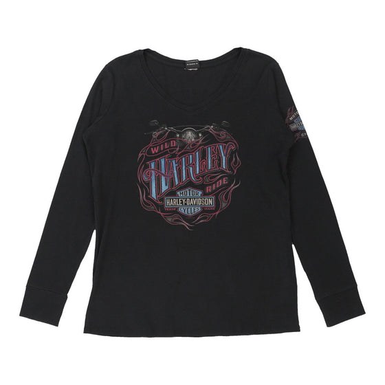 Vintage black Alberta, Canada Harley Davidson Long Sleeve Top - womens medium