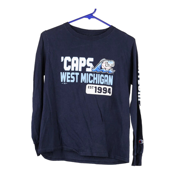 Vintage navy Age 10-12 White Caps West Michigan Champion Long Sleeve T-Shirt - boys large