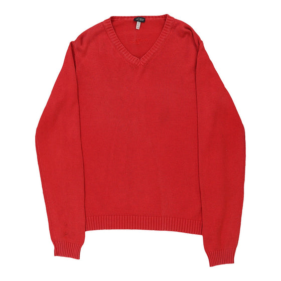 Armani Jeans V-neck Jumper - Large Red Cotton