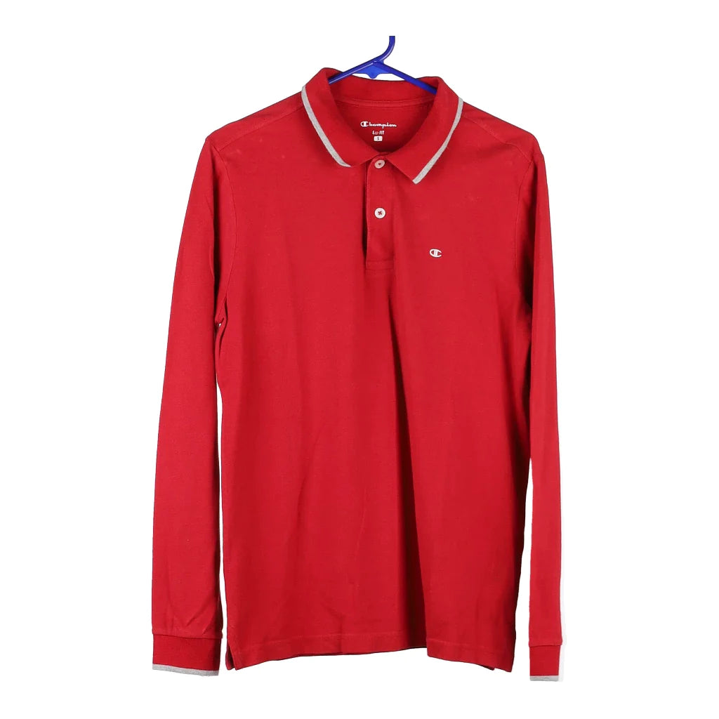 Champion Long Sleeve Polo Shirt - Small Red Cotton Blend – Thrifted.com